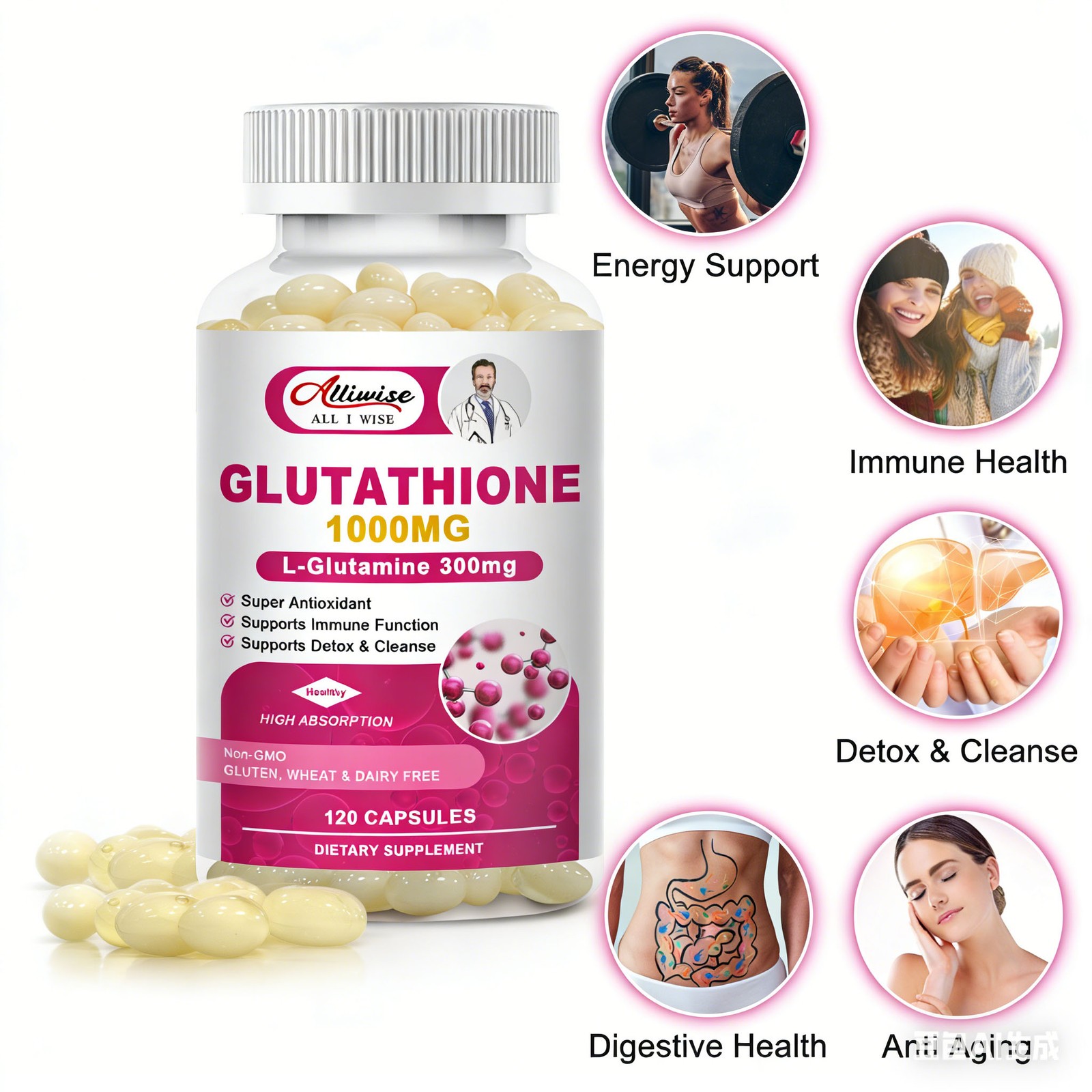 Glutathione Collagen Vitamin C Capsules Antioxidant Anti‑aging Skin Brightening