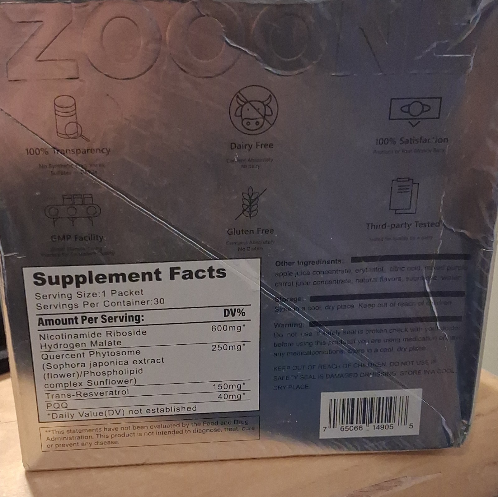 ZOOONE NAD+ Booster Powder 1000mg w/ Resveratrol PQQ 30 Pack 10.58 oz