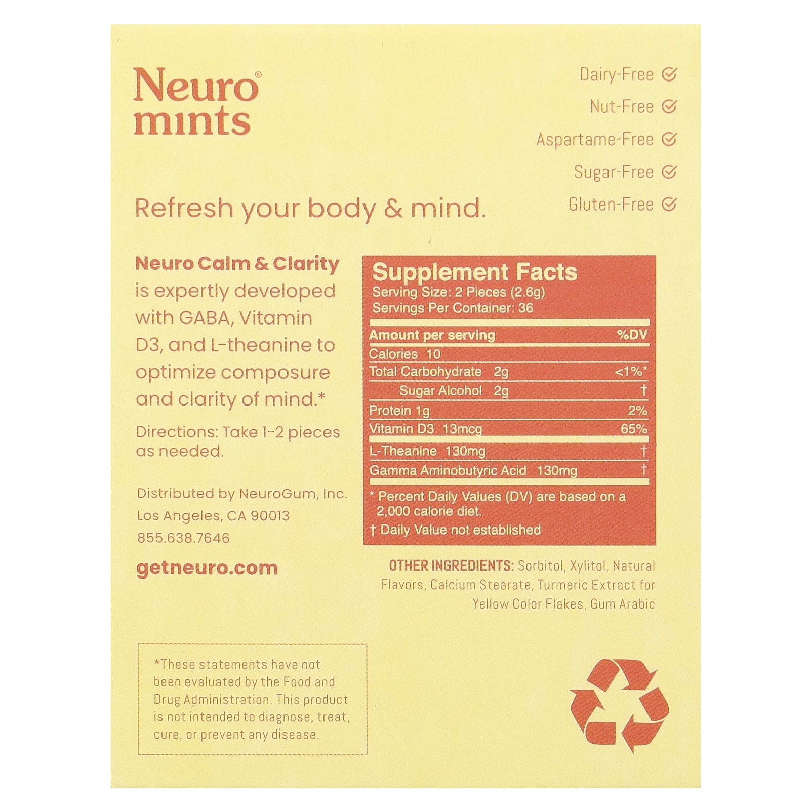 NeuroMints, Calm & Clarity, Honey Lemon, 6 Pack, 12 Pieces Each