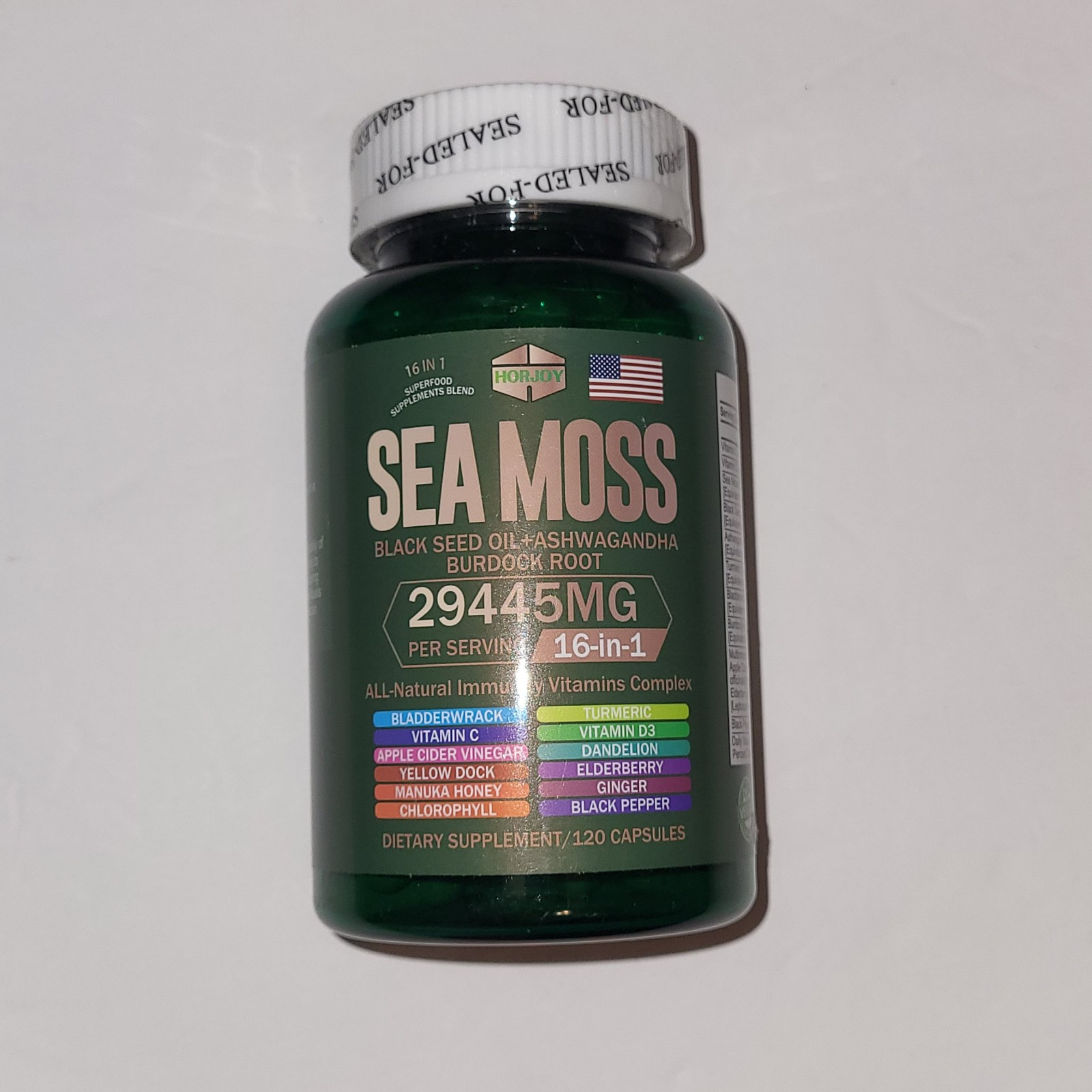 HORJOY Sea Moss 29445MG 120 Capsules EXP 01/2027 Black Seed Oil + Ashwagandha