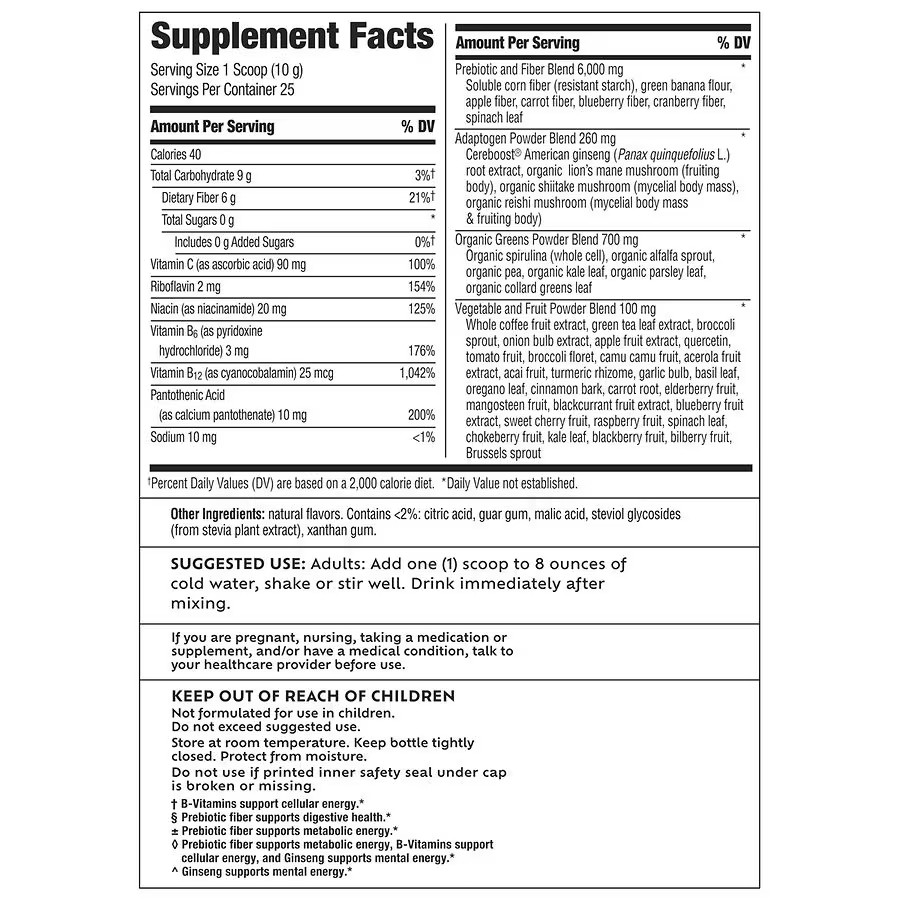 Benefiber Prebiotic Fiber + Supergreens, Watermelon Lemonade, 8.8 Oz, exp1/2027