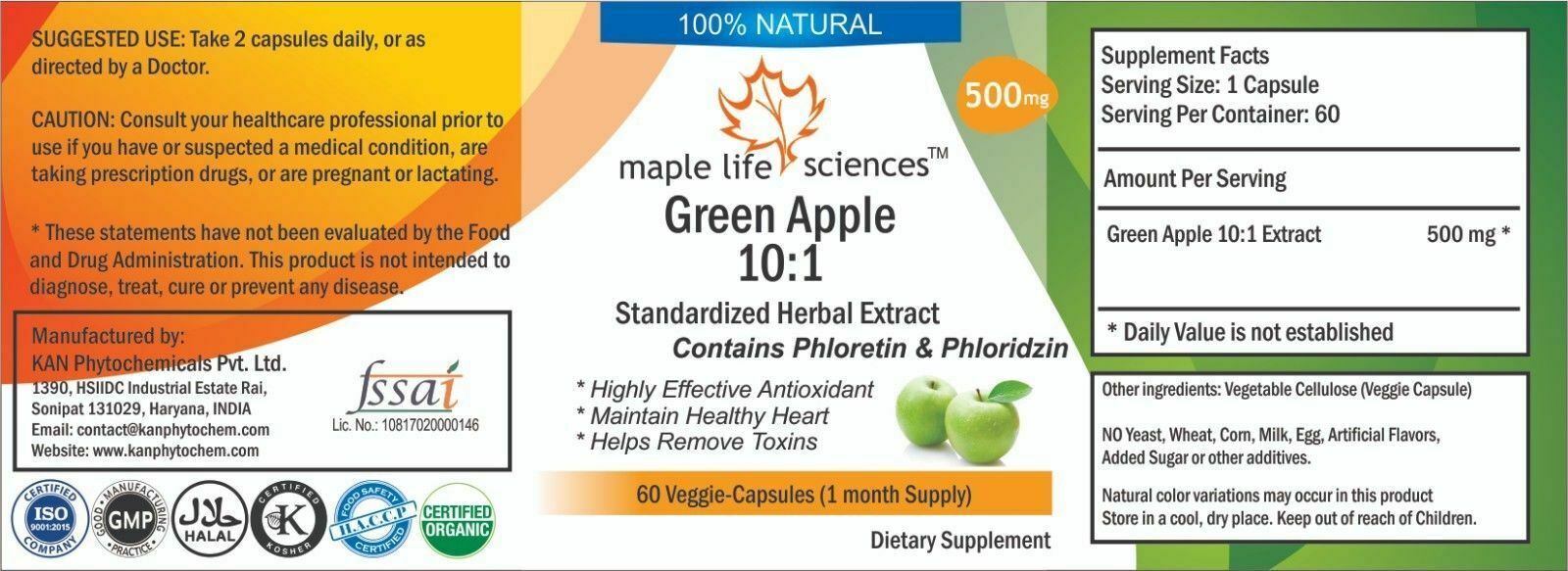 Green Apple 10:1 Extract Capsules – 500mg – AU Stock