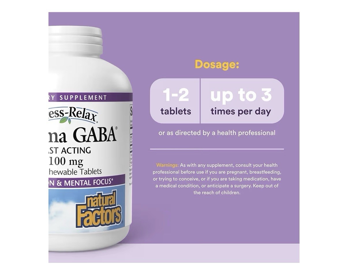 Natural Factors Pharma GABA 100mg Supplement Support Calm Sleep Focus 120Tablet