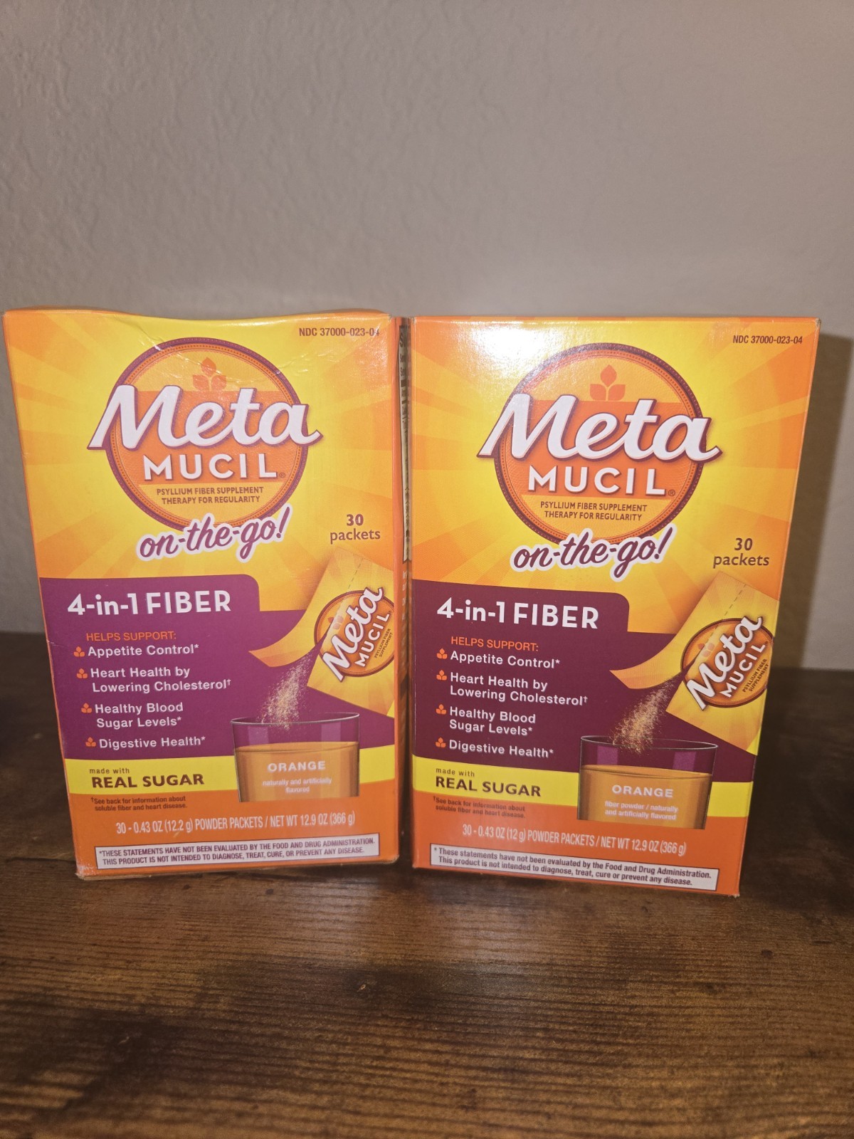 LOT (2) METAMUCIL 4-IN-1 FIBER PSYLLIUM FIBER SUPPLEMENT TO GO, 30 CT, EXP 9/27+