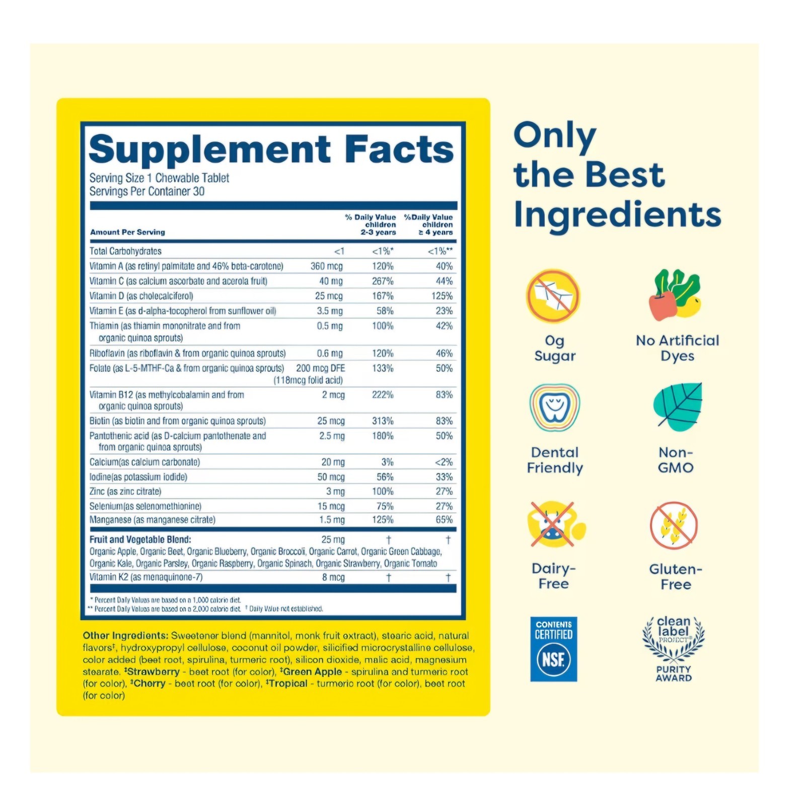 Hiya Kids Daily Multivitamin Chewable Sugar-Free Assorted Flavors 30 Tablets