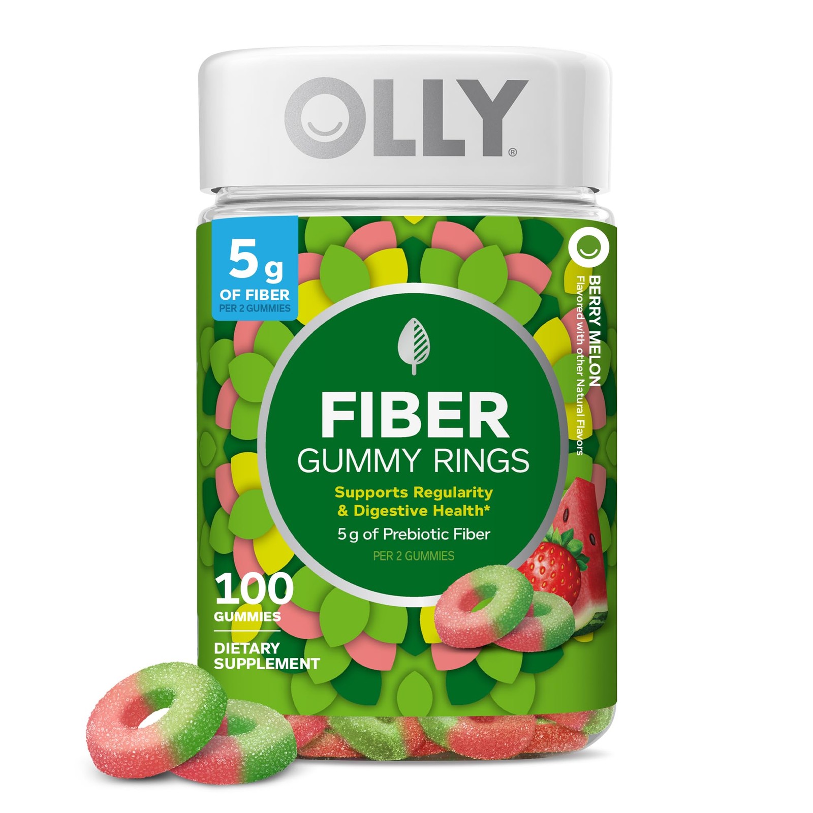 OLLY Fiber Gummy Rings, 5g FOS Prebiotic Fiber, 100 Count (Pack of 1)