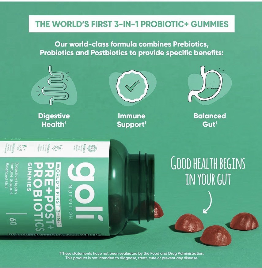 Goli Nutrition Pre+Post Probiotics Gummies Digestive & Immune Vegan 60Ct