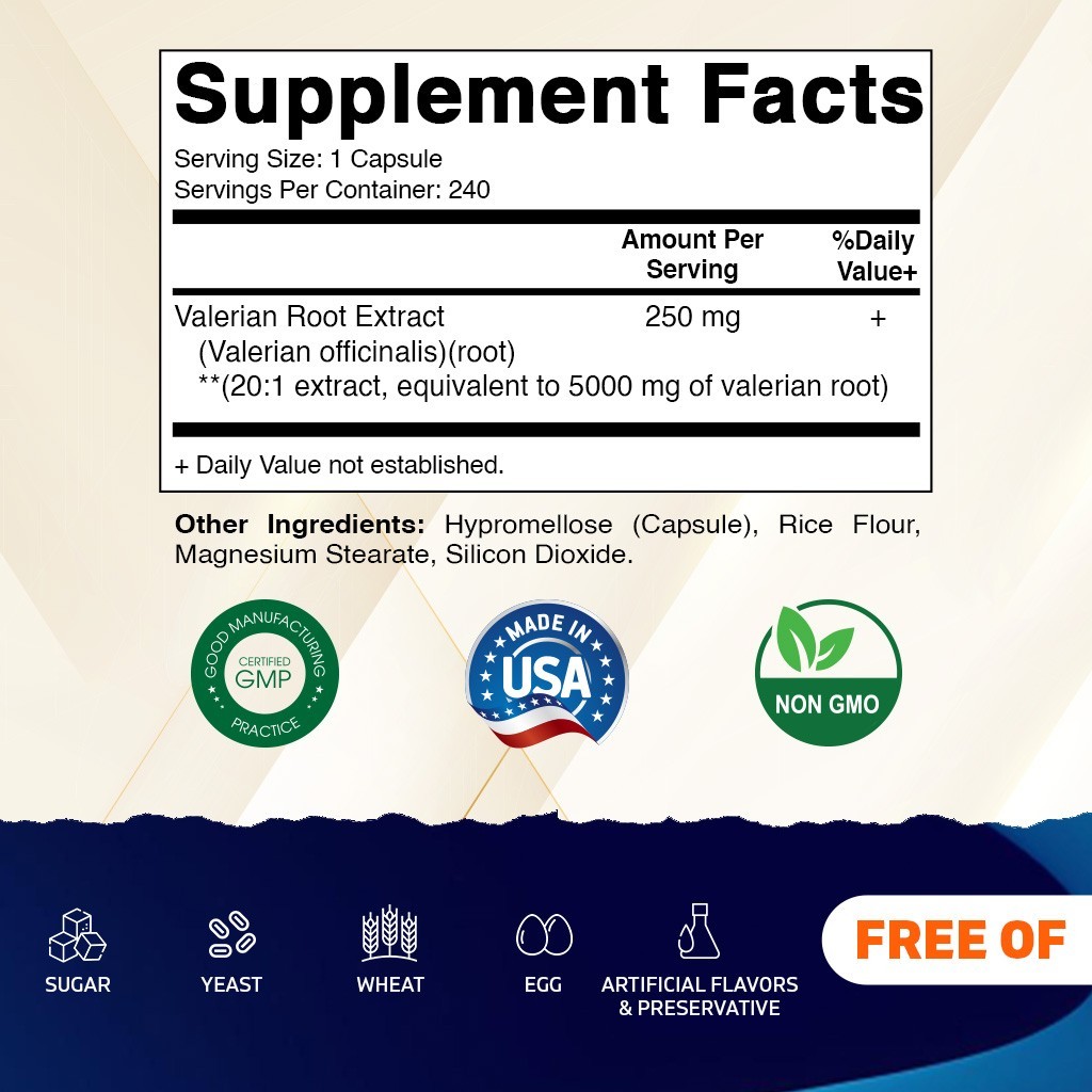 Vitamatic Valerian Root 5000 mg 240 Capsules – 20X Concentrated Extract
