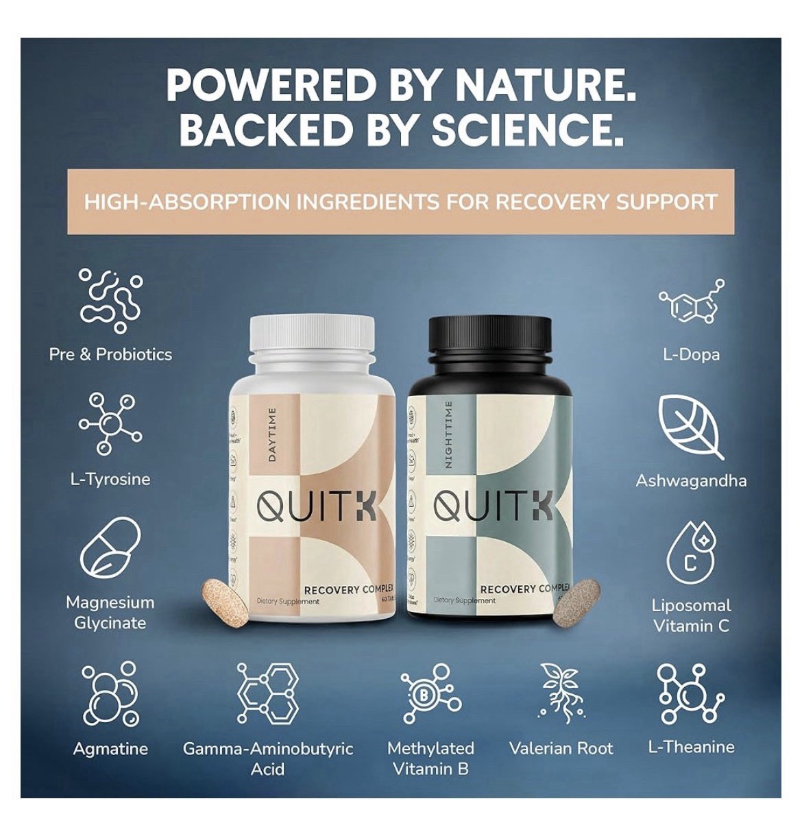 QUITK Withdrawal and Recovery Complex Day And Night Detox Support 30 Day Supply.