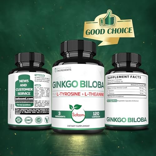 1000mg Ginkgo Biloba Supplements with L-Tyrosine, L 120 Count (Pack of 1)