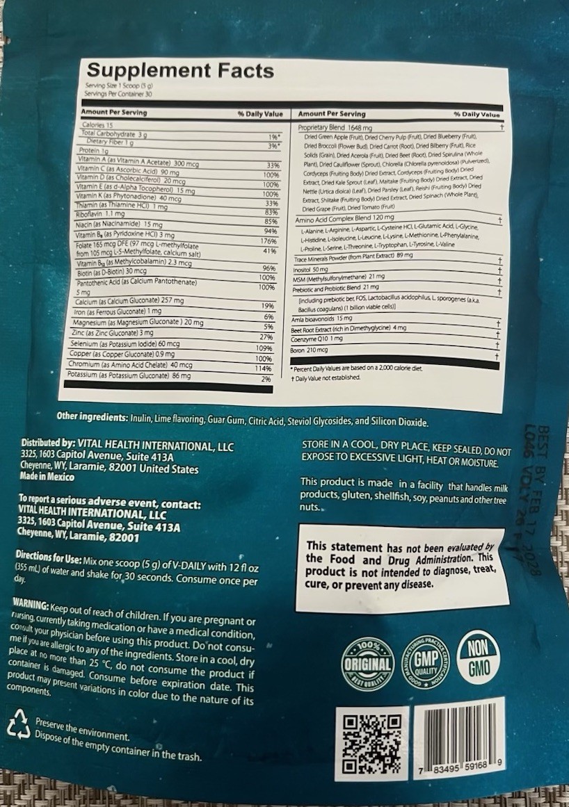 VitalHealth Multivitamin Powder Lime Vegan Keto Sugar-Free Gluten-Free 5.29 oz