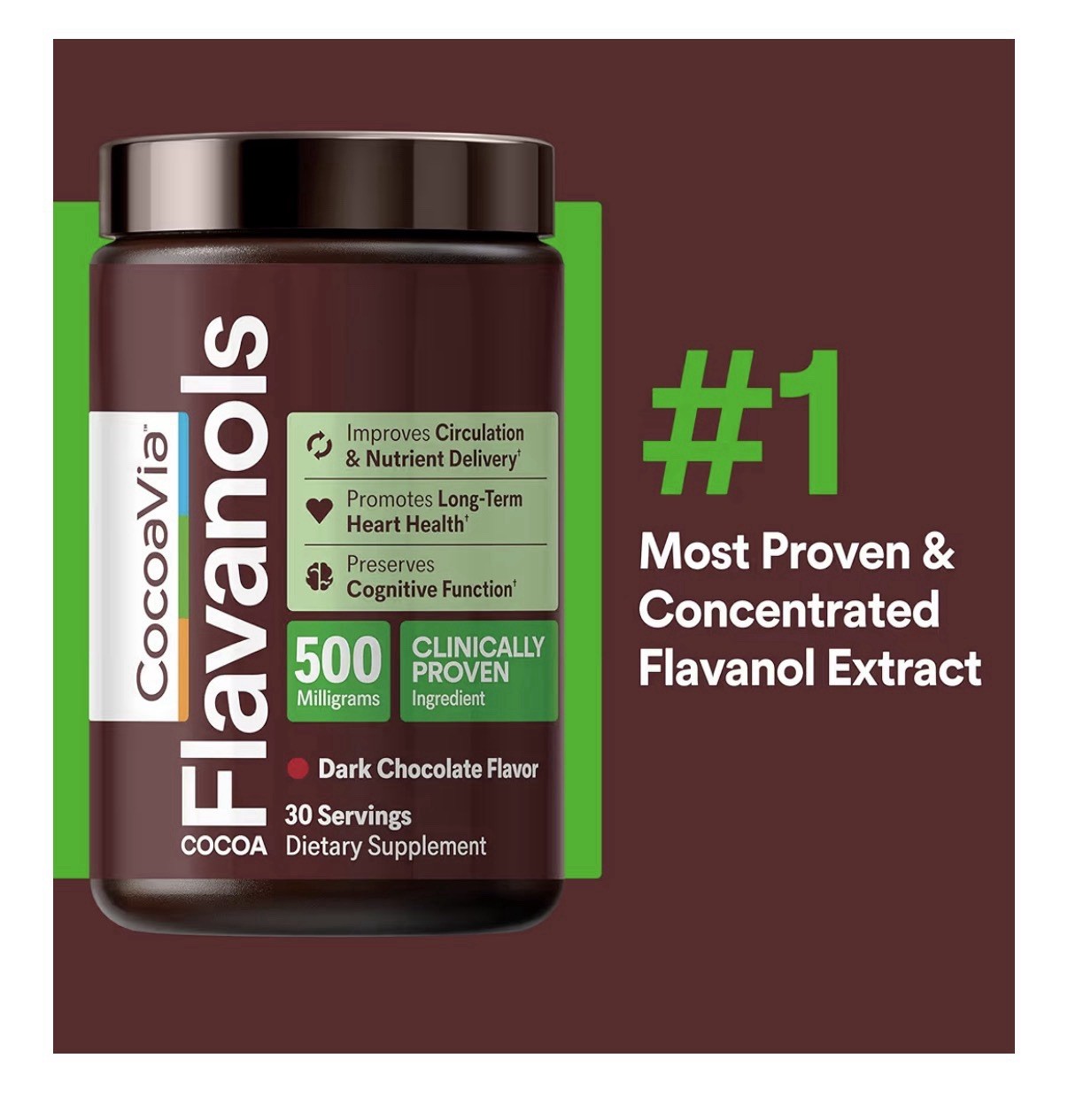 CocoaVia Cocoa Flavanols Powder Cardio Heart Circulation Cognitive Health 30serv