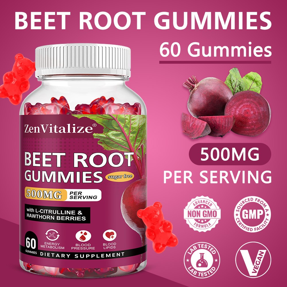 Beet Root Extract Gummies 500mg Vegan, Non-GMO for Blood Pressure,Energy Support