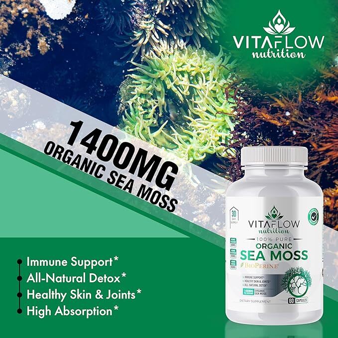 PREMIUM ORGANIC SEA MOSS CAPSULES 60PCS 1400MG PER SERVING PREBIOTIC SUPER FOOD