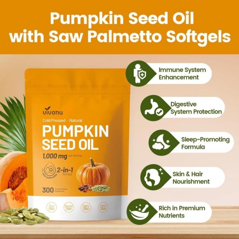 Pumpkin Seed Oil Saw Palmetto 3000 mg – Bladder Health, Immune Support 300 Pills