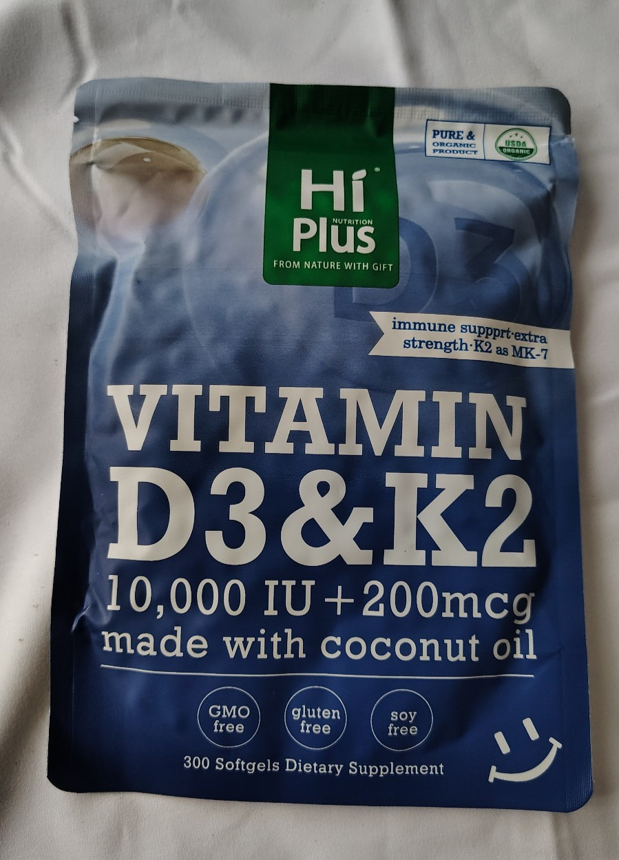 Hiplus Vitamin D3 10,000 IU + K2 200 mcg, 300 Softgels – EXP 09/28