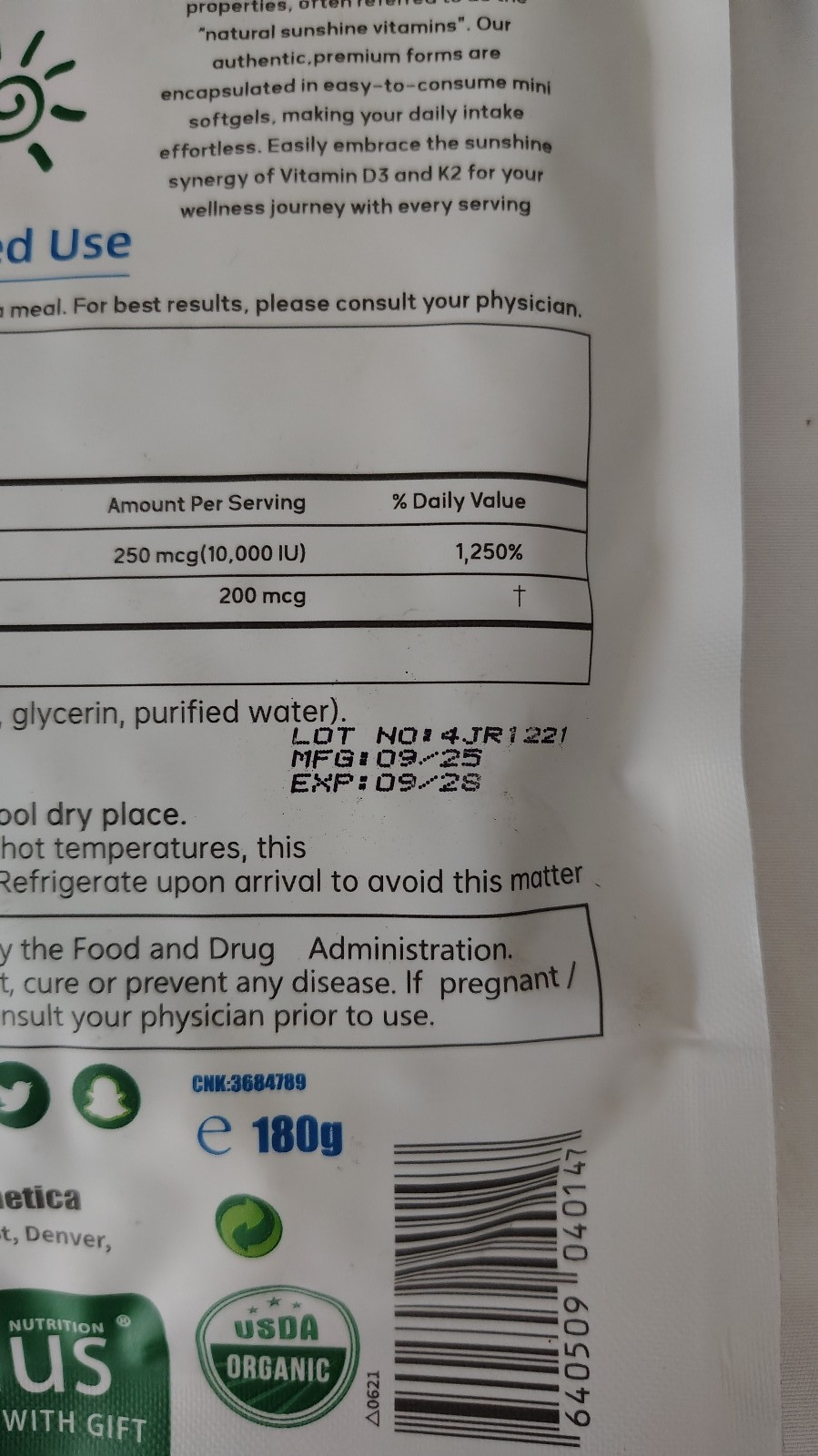 Hiplus Vitamin D3 10,000 IU + K2 200 mcg, 300 Softgels – EXP 09/28