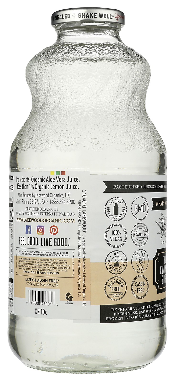 Organic Pure Aloe Juice With Lemon By Lakewood 32 Fl Oz 1 Pack