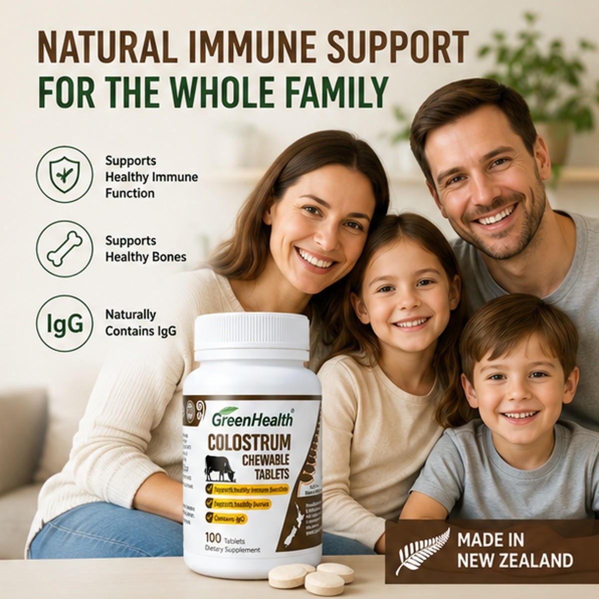 New Zealand Colostrum 100 Chewable Tablets