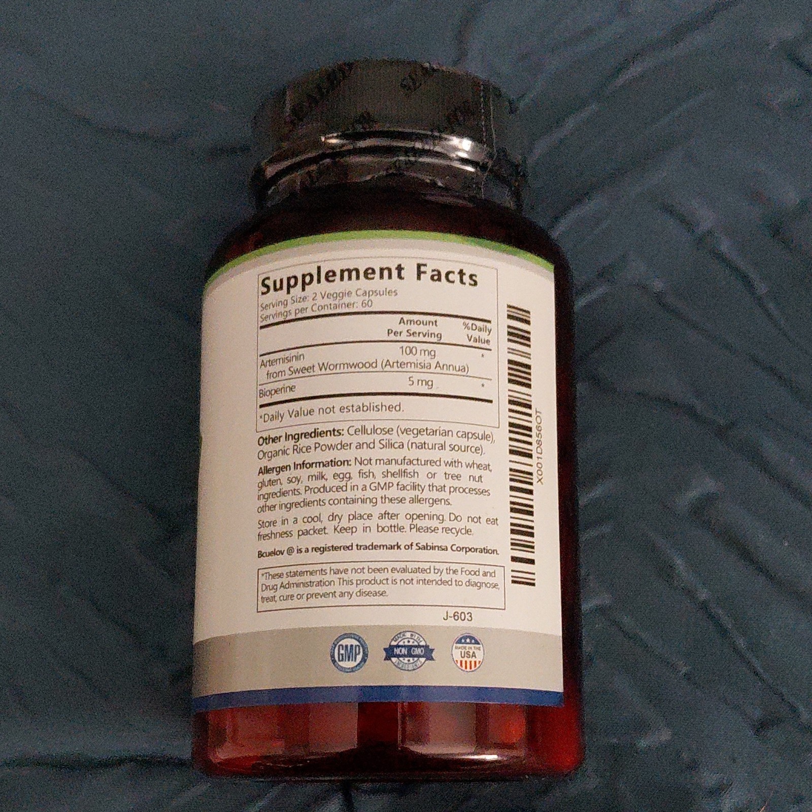 BCU ELOV Artemisinin BioPerine 100mg Non-GMO 120 Capsules Exp 12/2026