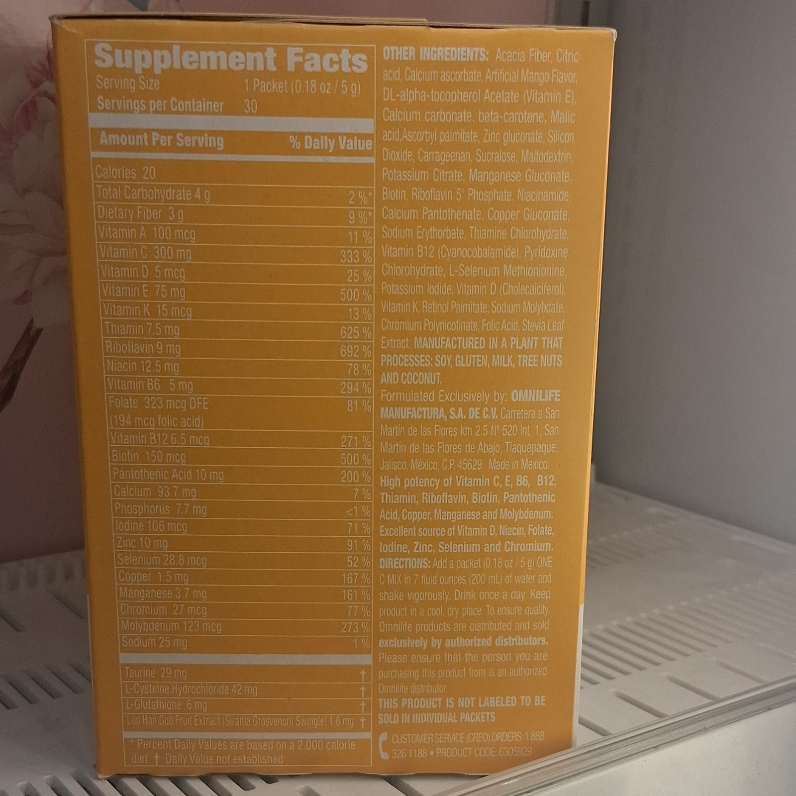 Omnilife ONE C Glutathione Cysteine Powder Mango Flavor Supplement 30 Packets