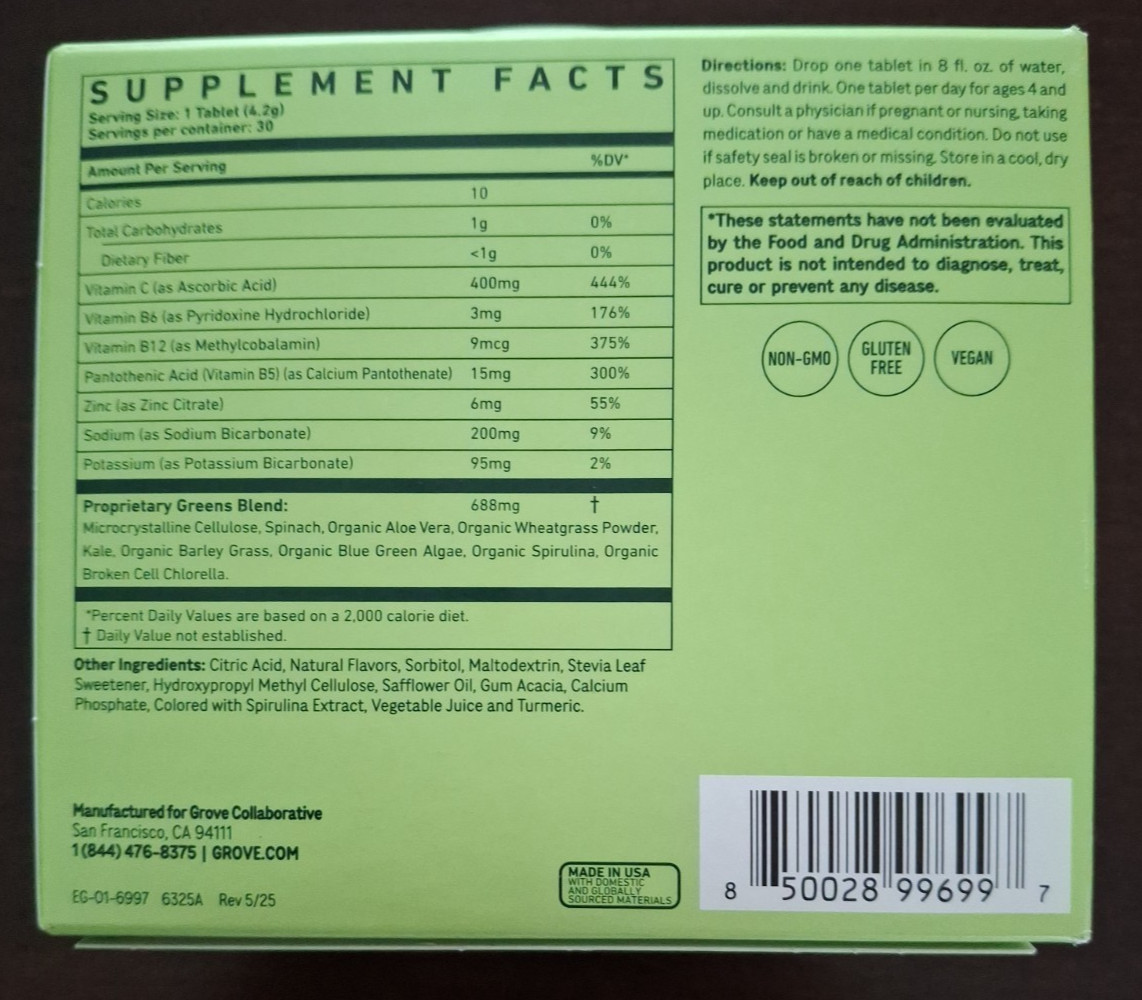 8Greens, Super Greens Effervescent Tablets (30 Tabs, Exp 08/27) Cucumber Wate…