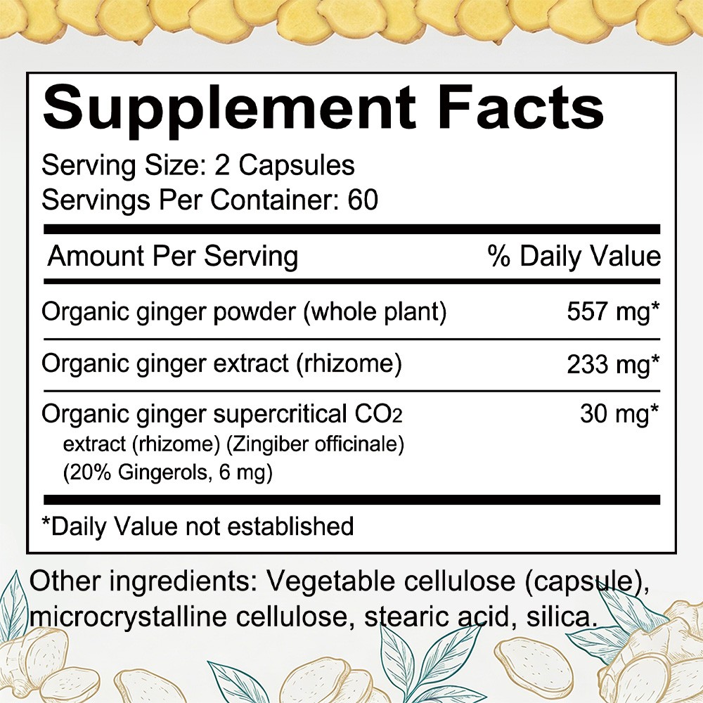 Organic Ginger Complex 820mg For Digestive,Stomach Comfort & Immune, 30~120 Caps