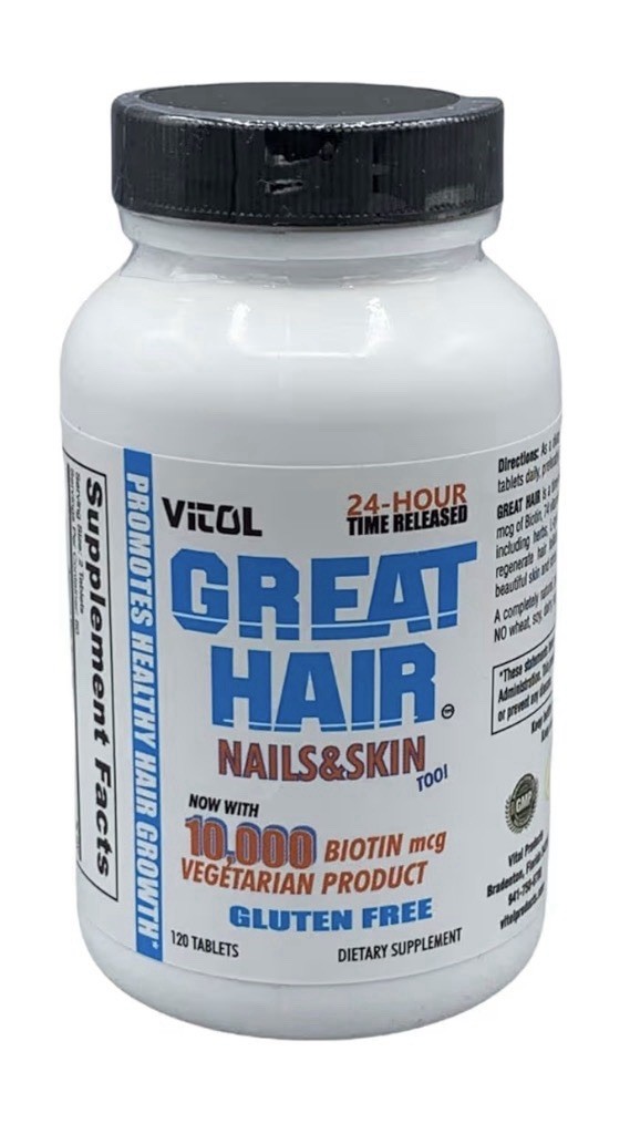 Vitol Great Hair Nails Skin 10,000 mcg Biotin Time Released 120Tablet Supplement