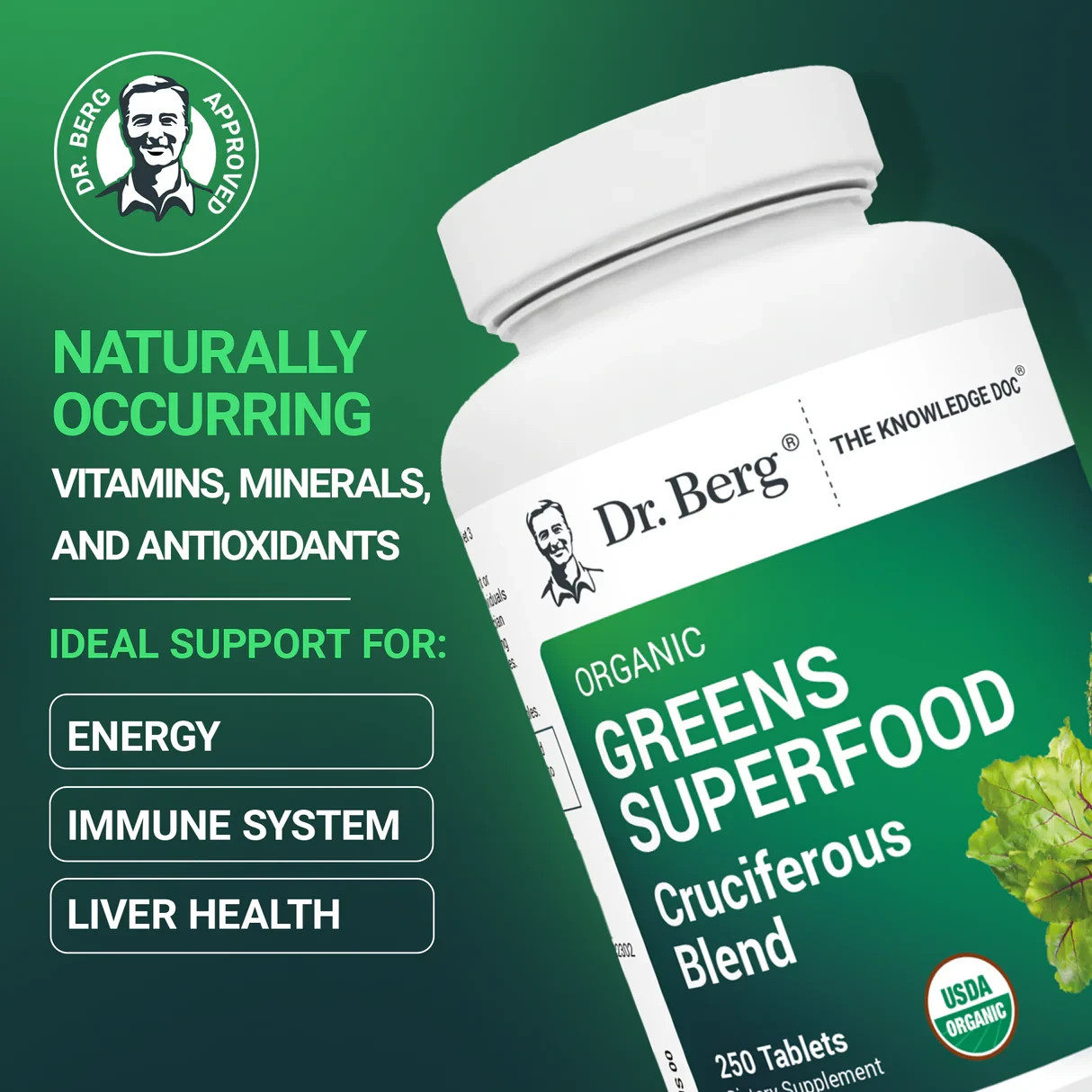 Dr Berg – Organic Greens Superfood – Cruciferous Blend – 90 Tablets