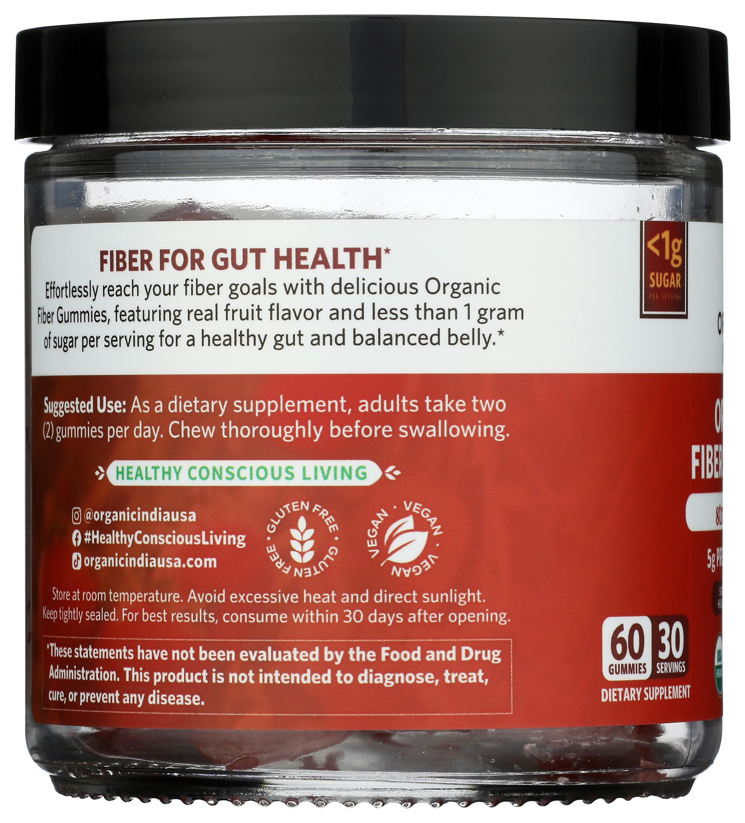 Organic India Strawberry Fiber Gummies 60 Supplement 1 Gram 1 Pack