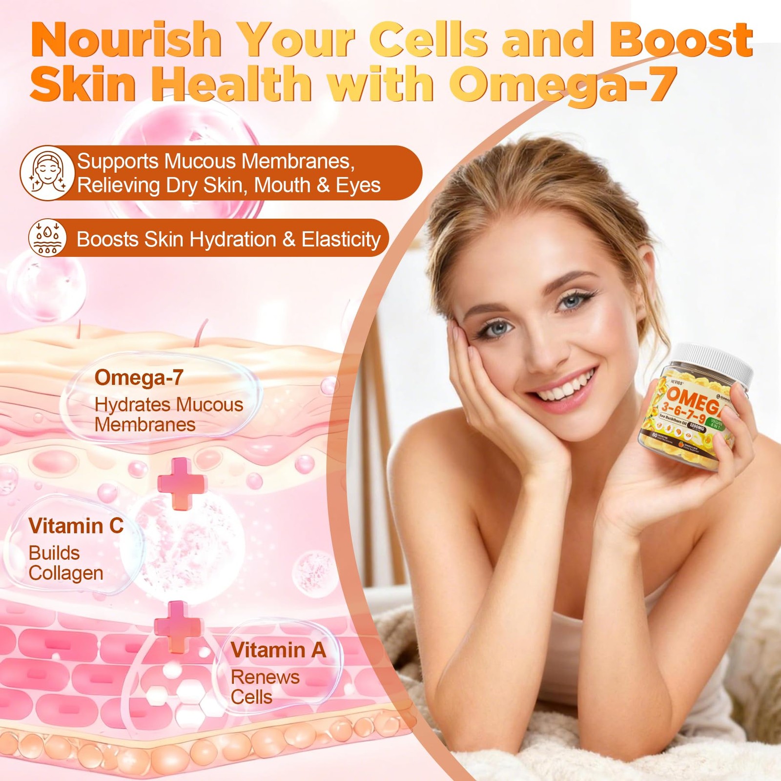 Neviss Omega 3-6-7-9 Gummies Organic Sea Buckthorn Oil Oil 500Mg Vegan Omega 7
