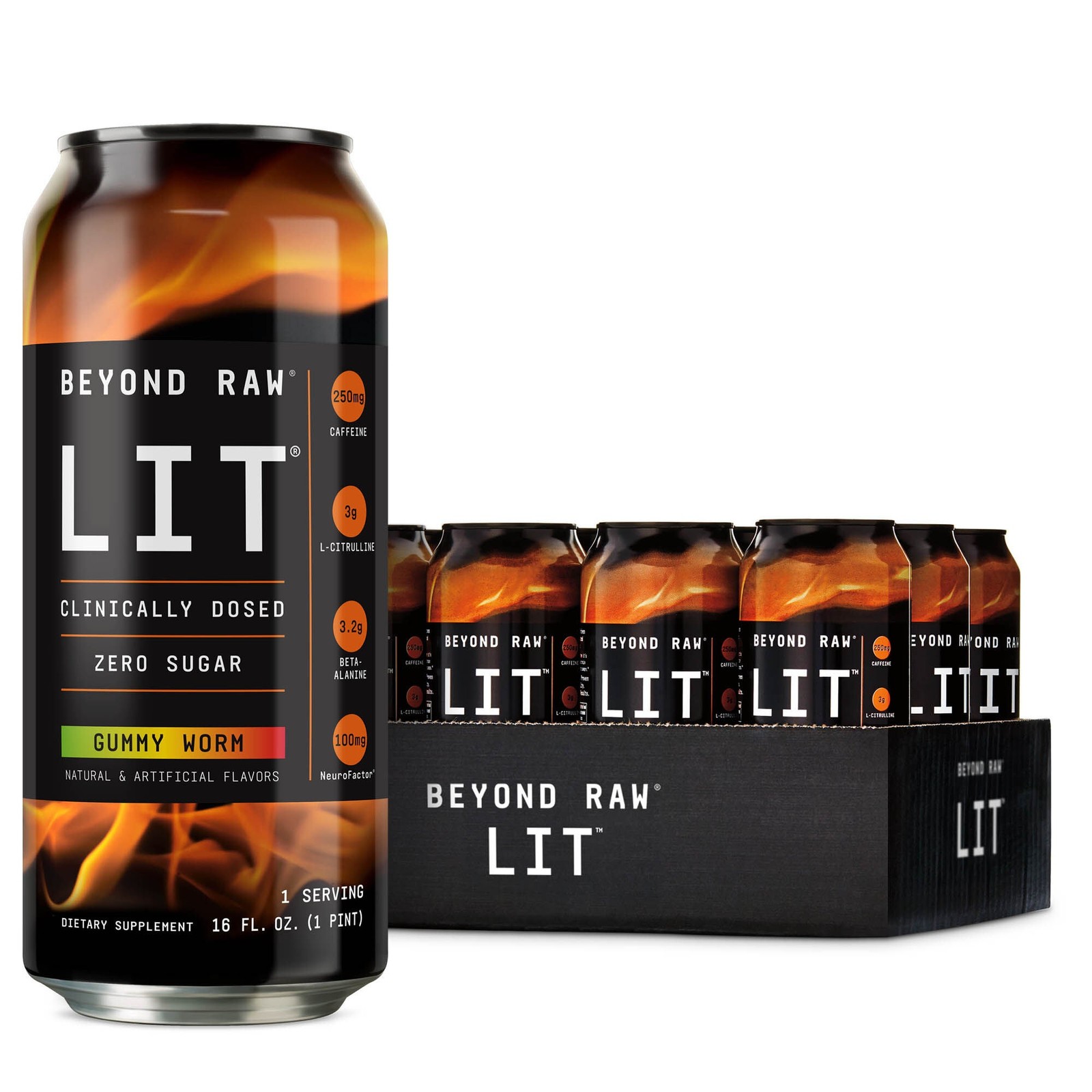LIT™ On-The-Go Pre-Workout – Gummy Worm – 16oz. (12 Cans)