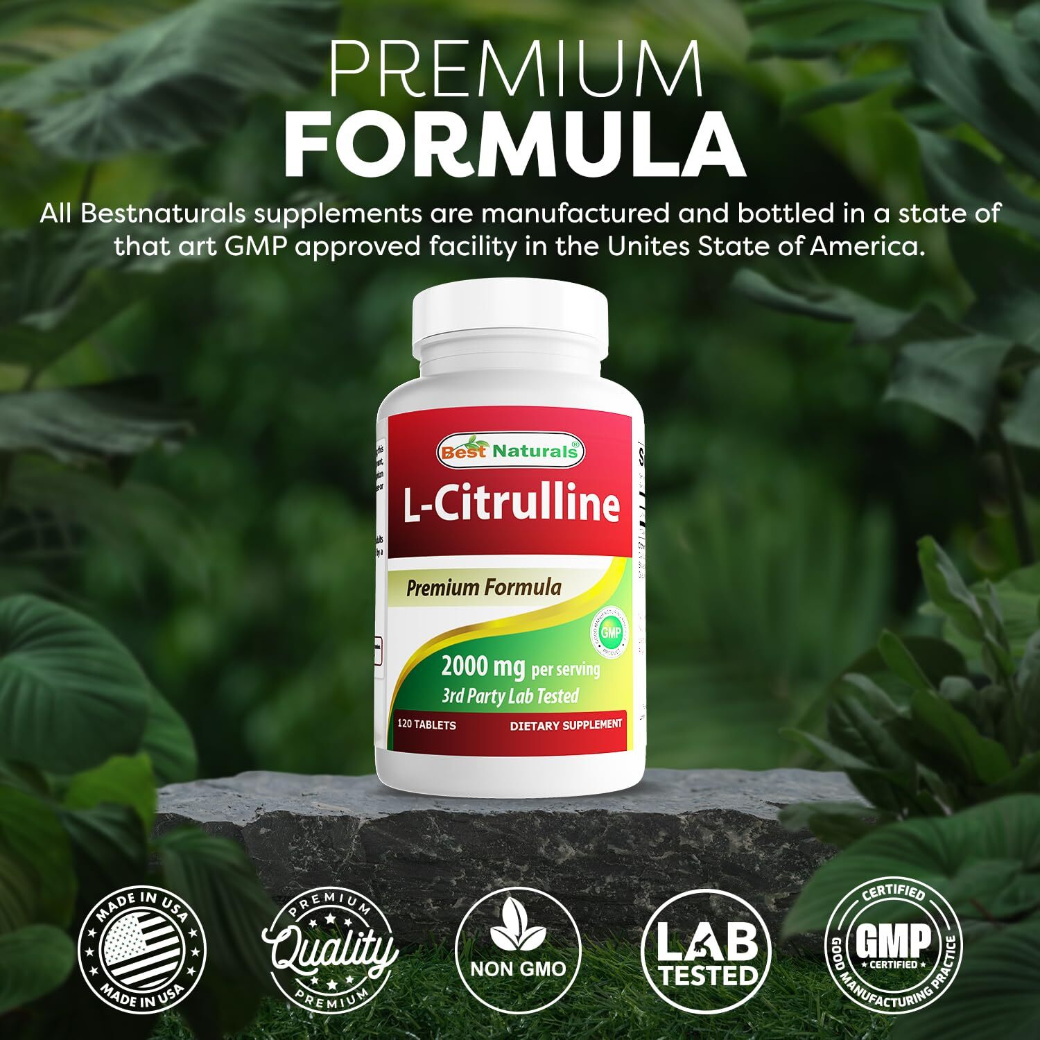 Best Naturals L Citrulline 2000mg Non GMO Gluten Free 120 Tablets Pack