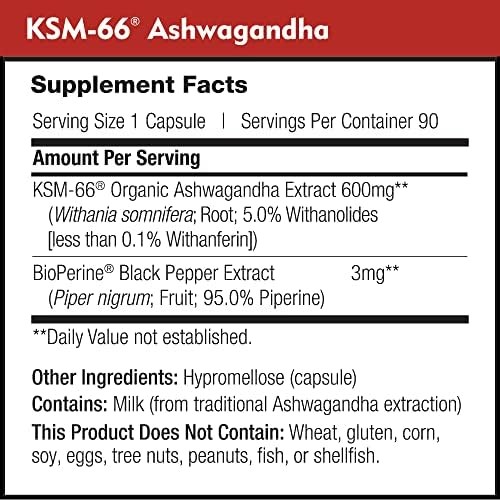 Ashwagandha 600mg Organic Root Extract 5% Withanolides 90 Capsules