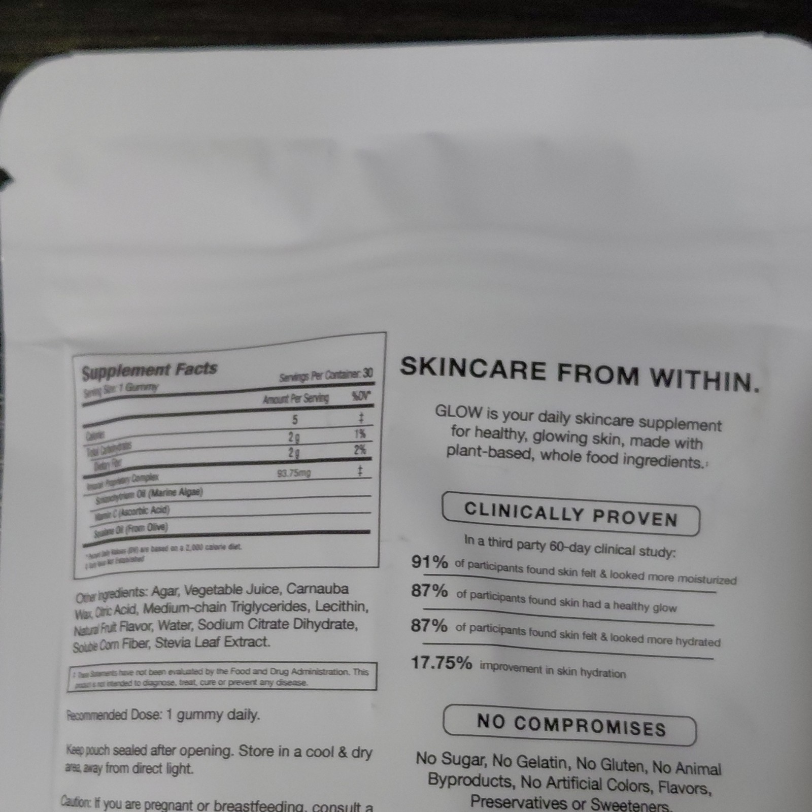 Imarais Beauty Glow Skincare Gummies Sugar-Free Vegan Lemon Marine Algae 30ct