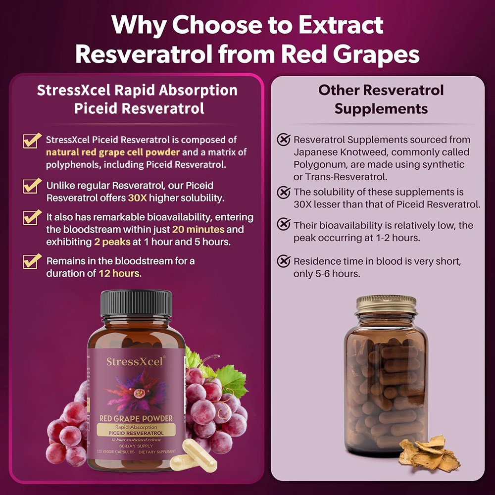 12 Hour Long-Lasting Piceid Resveratrol Supplement Supports Heart Health