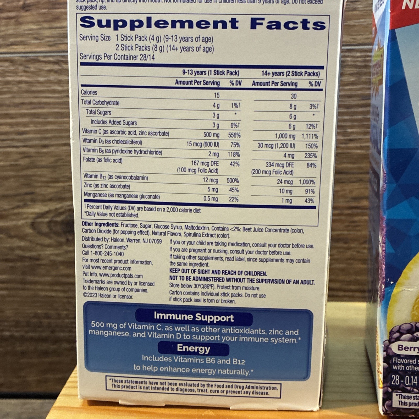LOT 2 EMERGEN-C IMMUNE+ CRYSTALS, ON-THE-GO IMMUNE SUPPORT, BERRY LEMONADE