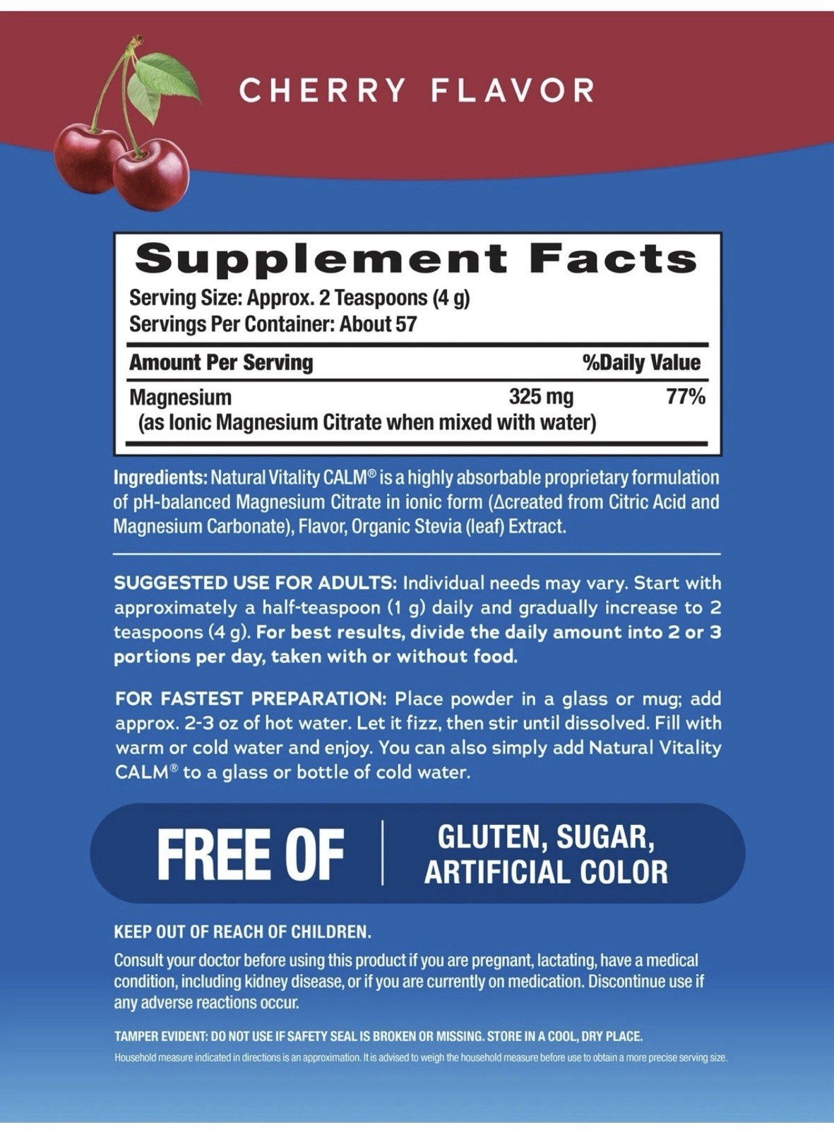 Natural Vitality CALM Magnesium Cherry 🍒 8oz Keto RELAX 😌💤 SHIPS FREE