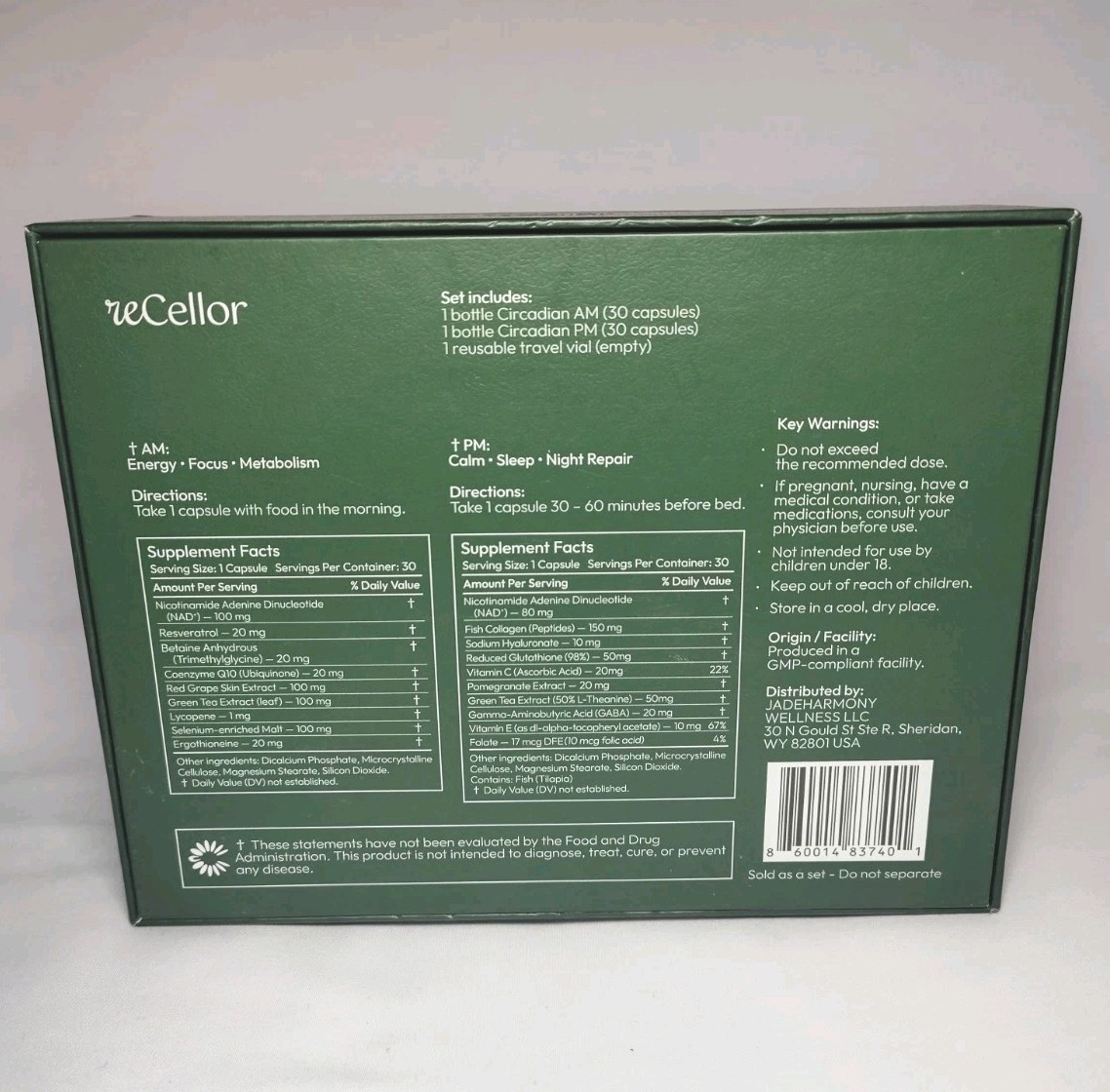 reCellor – Circadian AM+PM 30 + 30 = Total 60 Dietary Supplement Capsules NIB