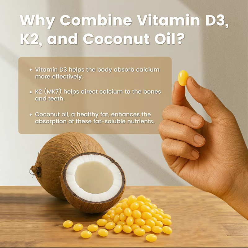 VEV D3 Vitamin K2 10000 lU,300Virgin Coconut OilSoftgels,2in 1 Vitamins Suppleme