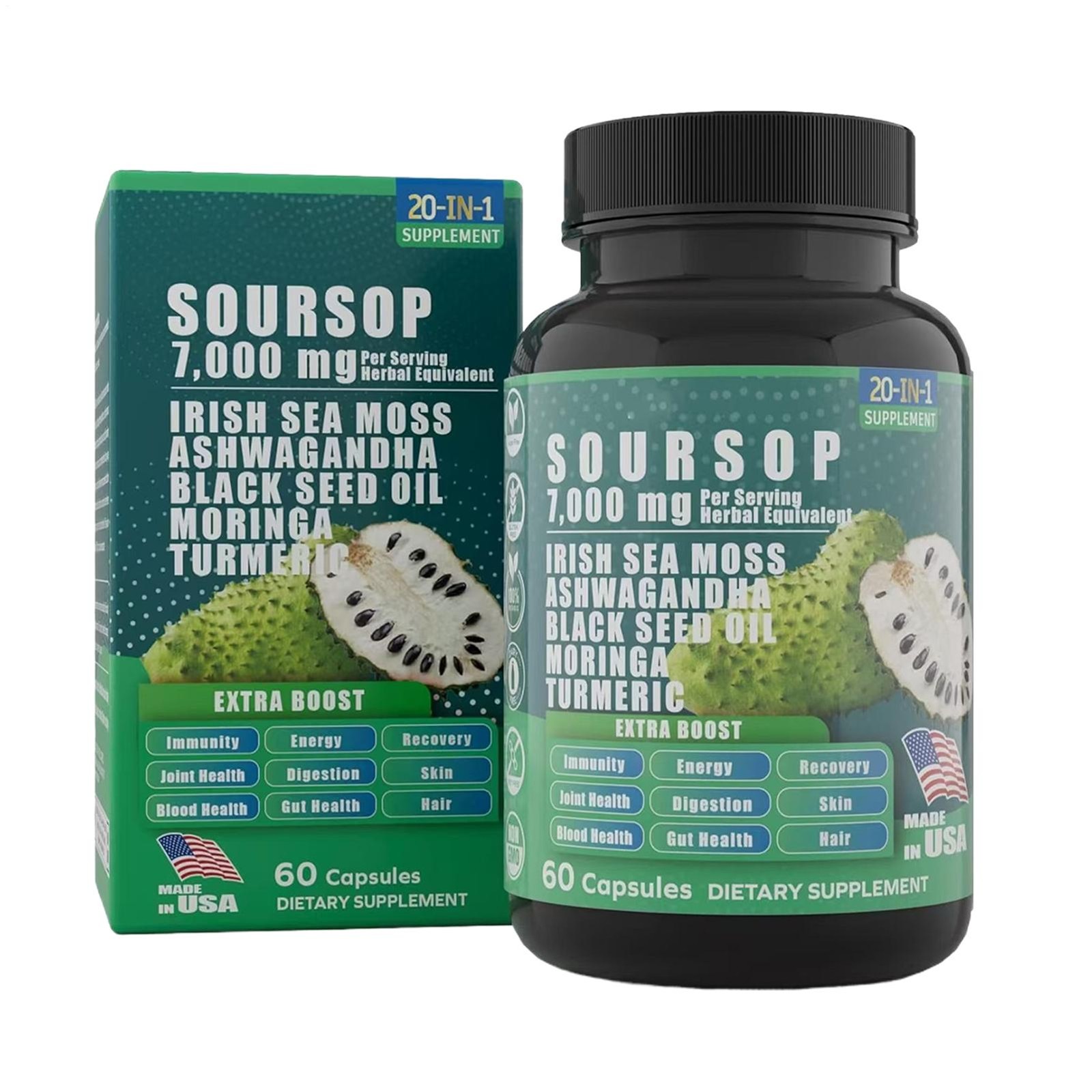 7000mg Capsules Soursop 60 Count | Non-GMO, Gluten Free