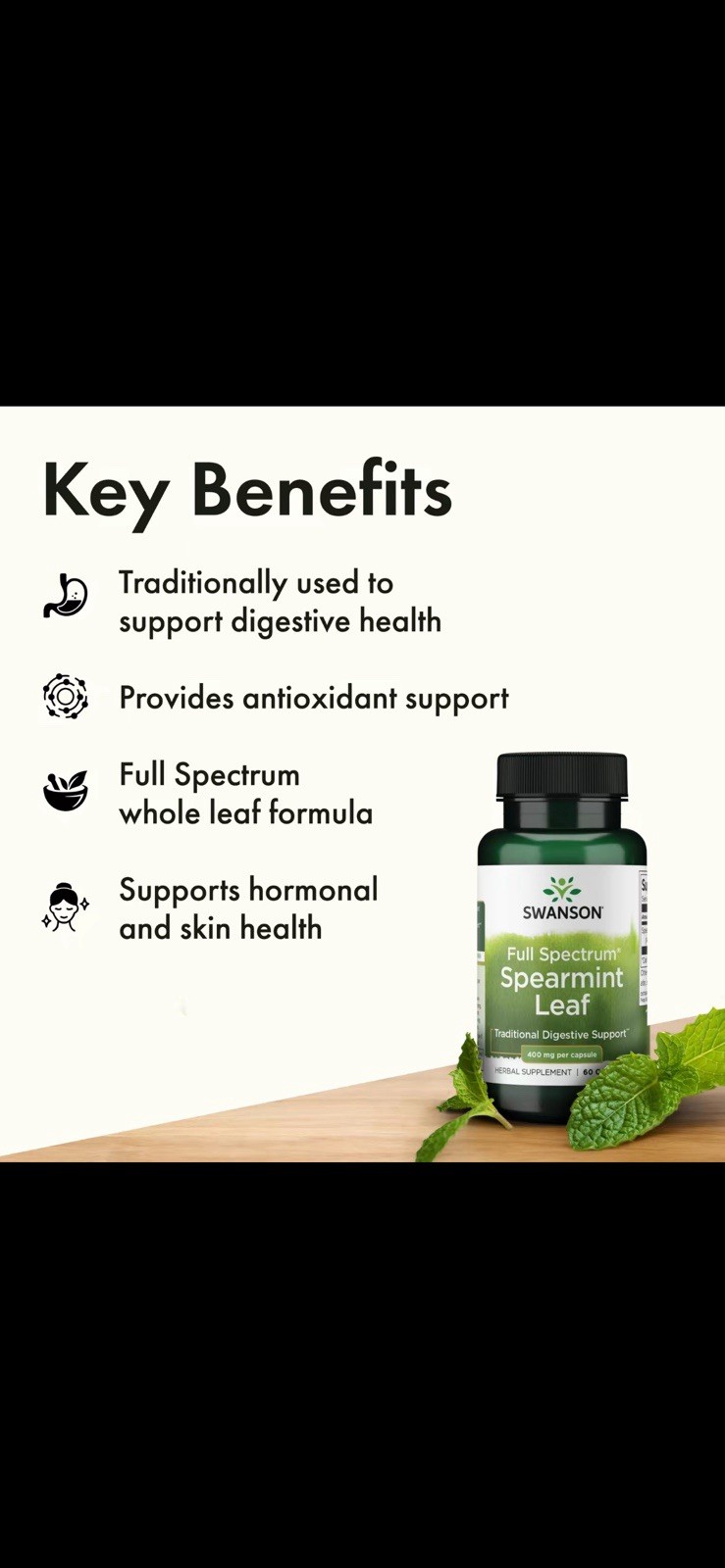 Swanson Spearmint Leaf 400 mg 60 Capsules Digestive Support Non-GMO Exp 03/2029