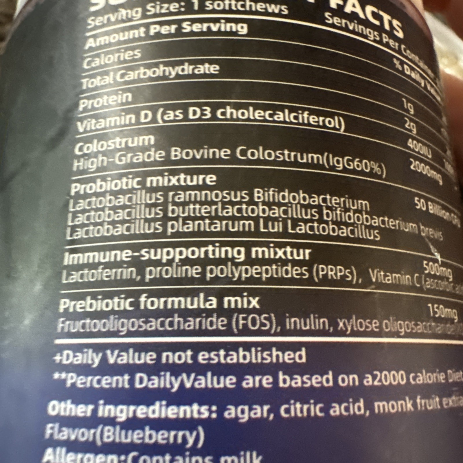 Colostrum SoftChews Supplement 60 Gummies Blueberry