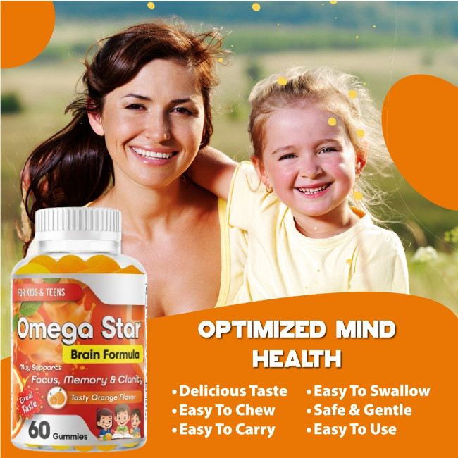 Kids Brain Focus Gummies, Brain Booster Supplement For Kids Omega 3 6 9-10/12/25