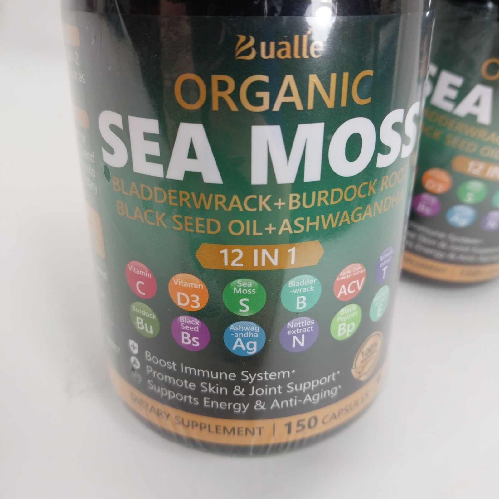 3x Bualle Organic Sea Moss 12in1 Supplement Irish Sea Moss 150 Capsules