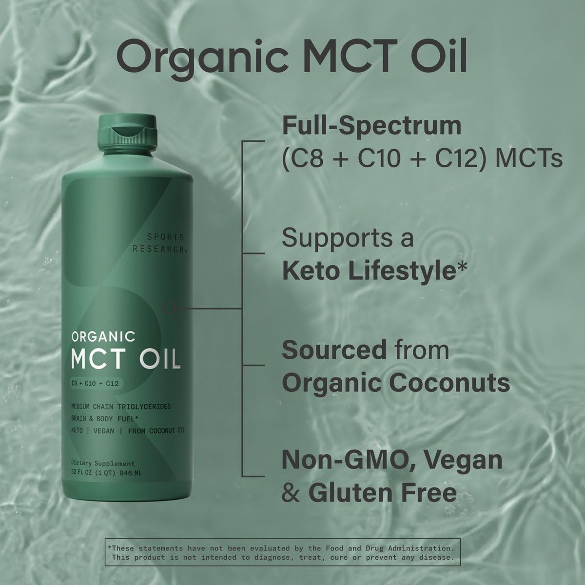 Sports Research Organic MCT Oil – Keto & Vegan BB 03/2029 NEW