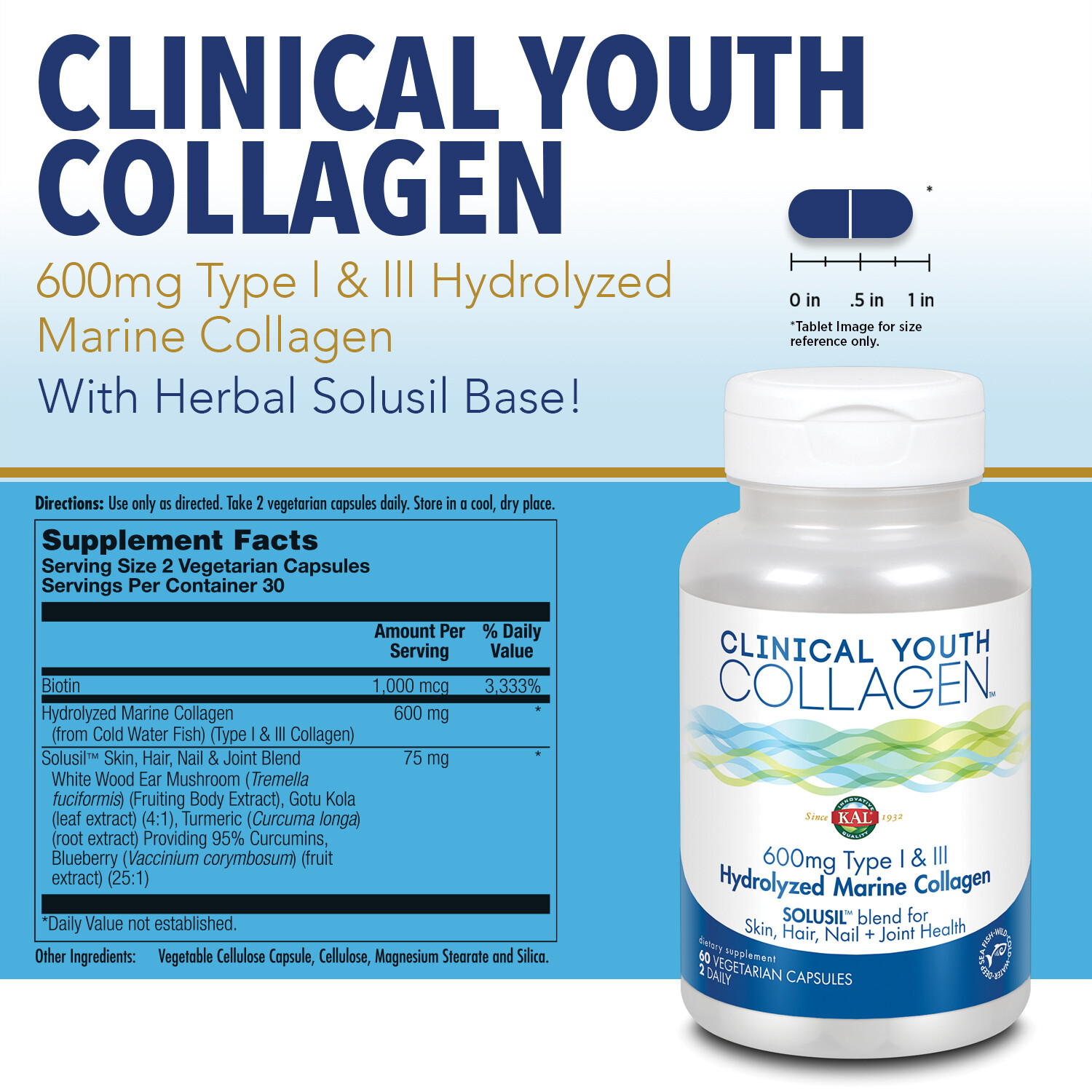 KAL Clinical Youth Collagen | Skin, Hair, Nail & Joint Support | 60ct, 30 Serv.
