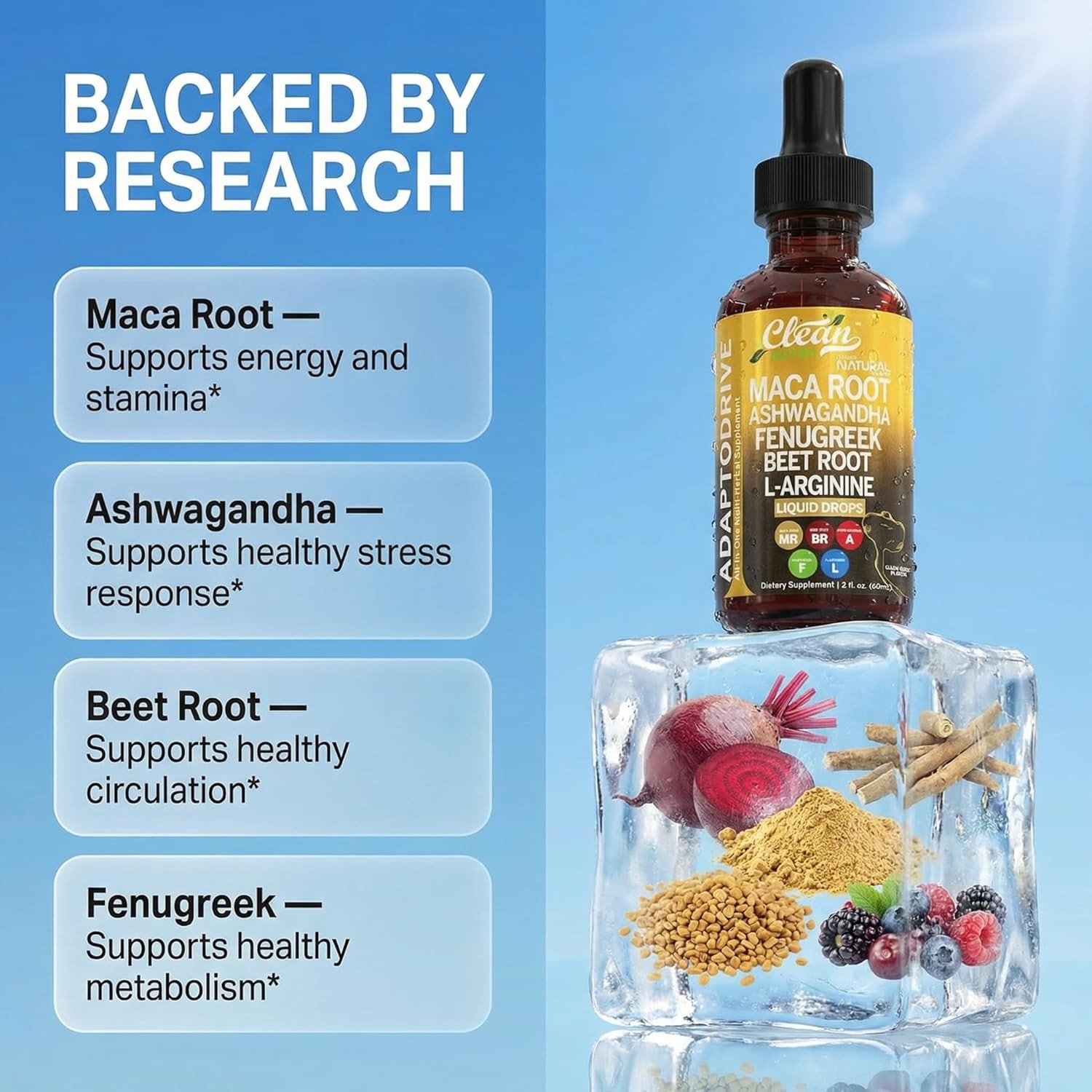 Clean Nutra Maca Ashwagandha Drops 2 Oz Adapto Drive – Adaptogen Liquid