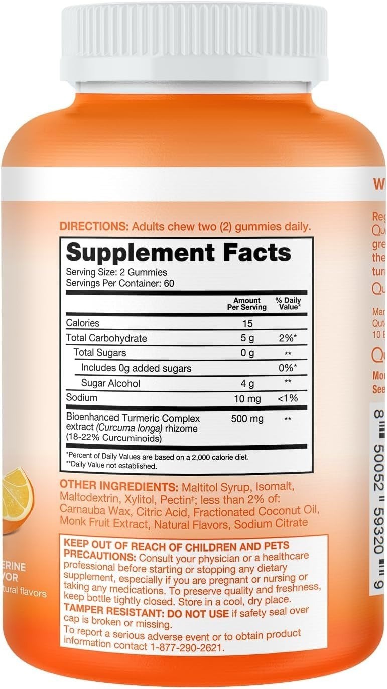 Qunol Zero Sugar Turmeric Gummies 500mg – Joint Support – 120 Count