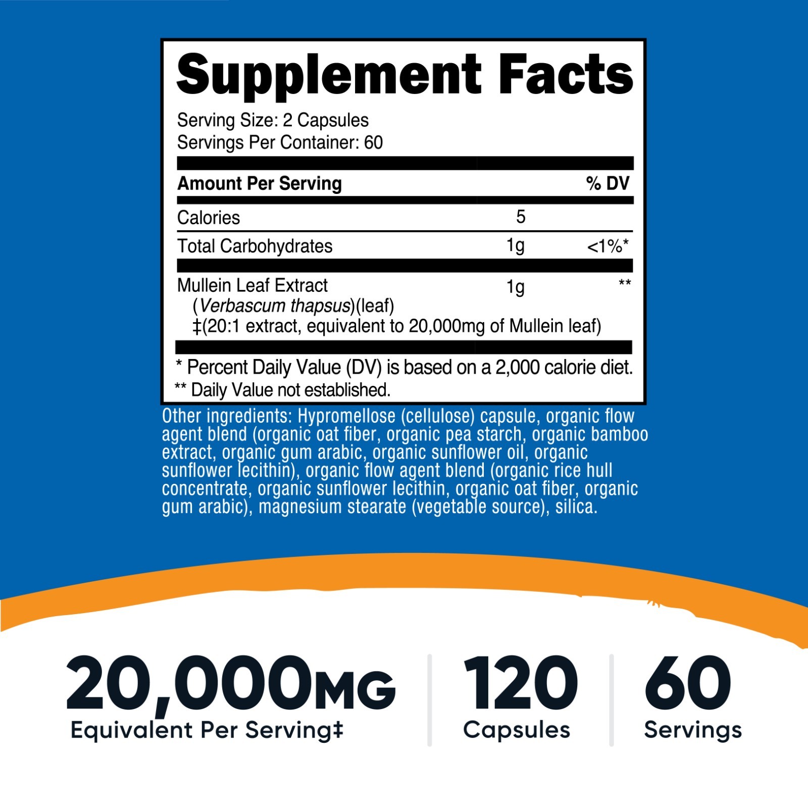Nutricost Mullein Leaf Extract (20,000mg Equivalent) 120 Capsules – 60 Servings
